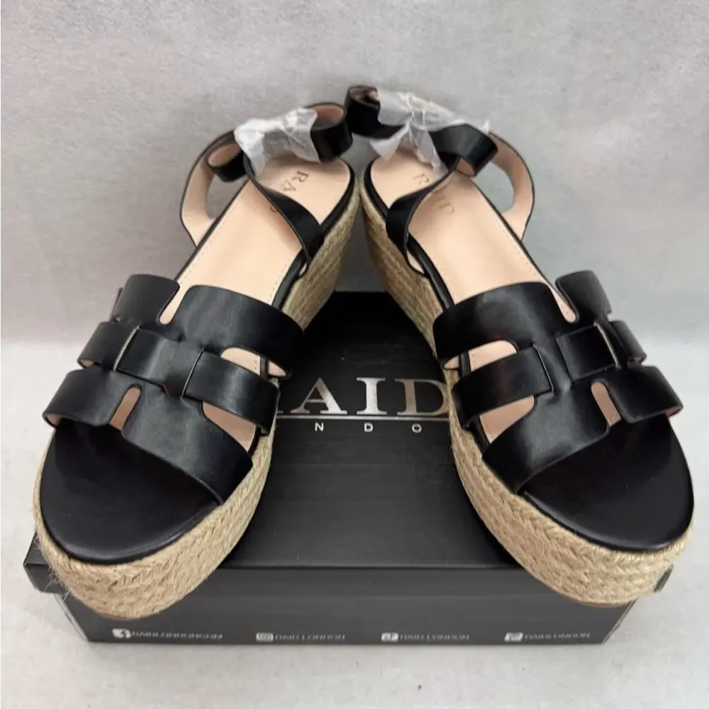 NIB Women’s RAID Harlene Plaftorm Espadrille Sandals 3” Heel Black size 10 Wide